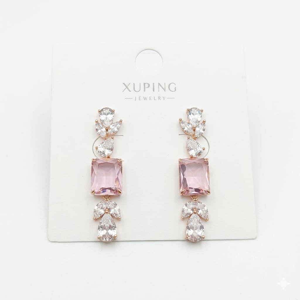 Elegant Rose Blush Drop Earrings with Leaf-Cut Crystals