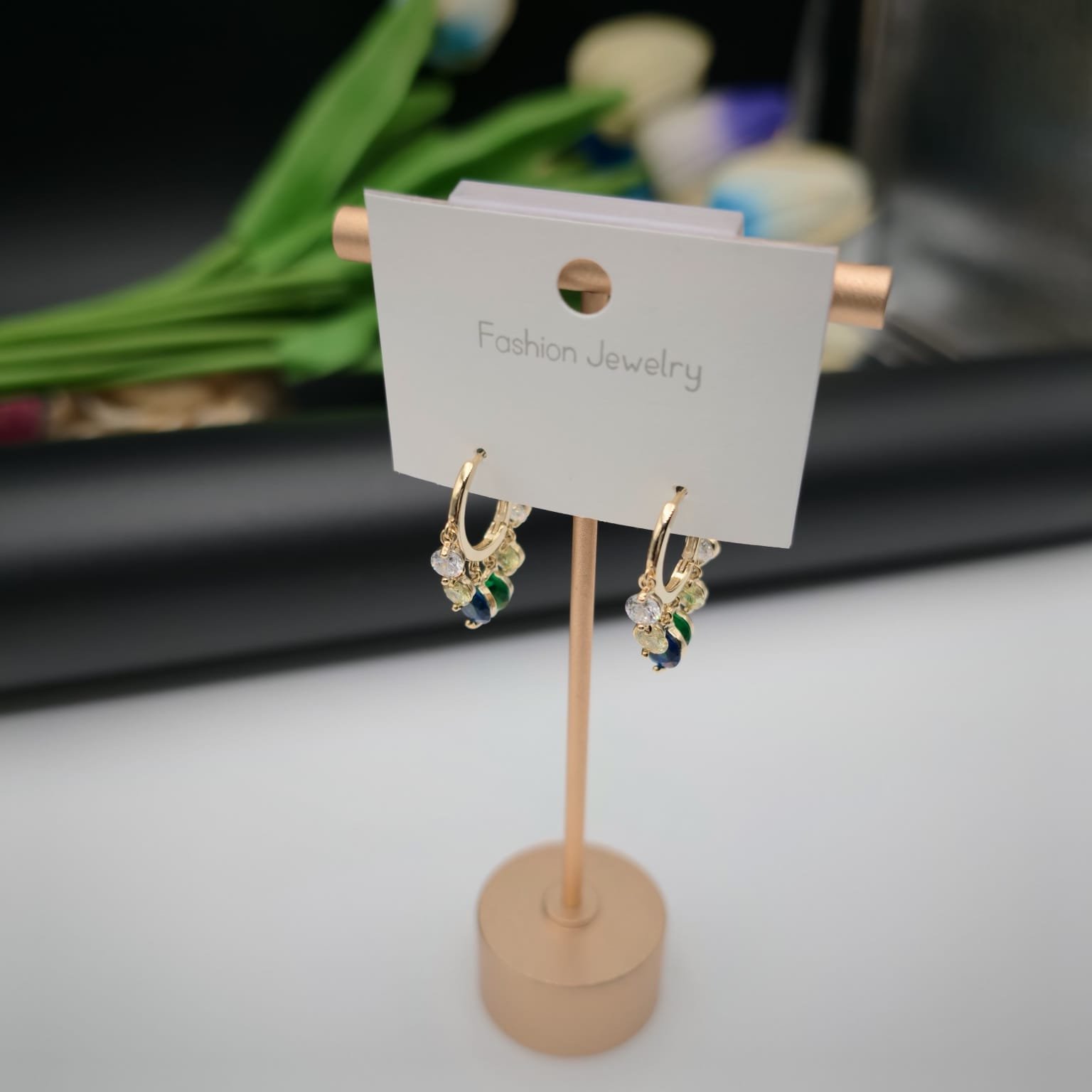 Multicolor Zircon Hoop Earring