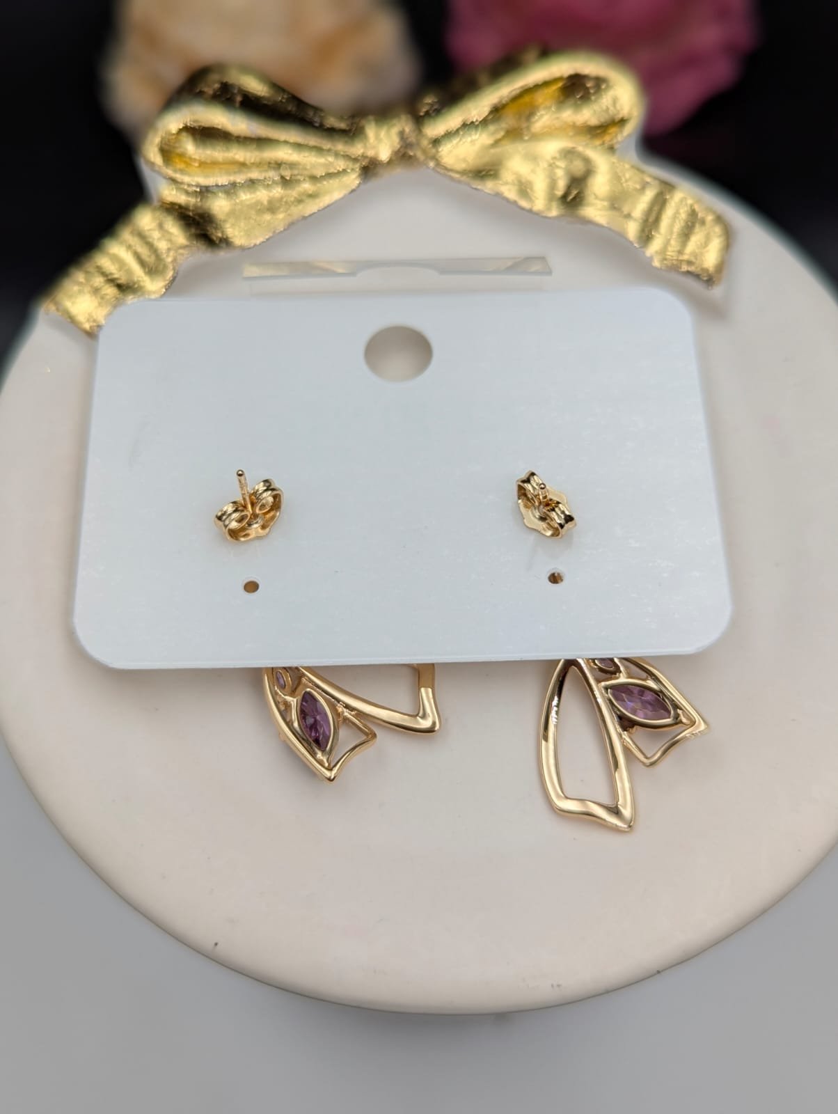 Purple Zircon Leaf Drop Earring