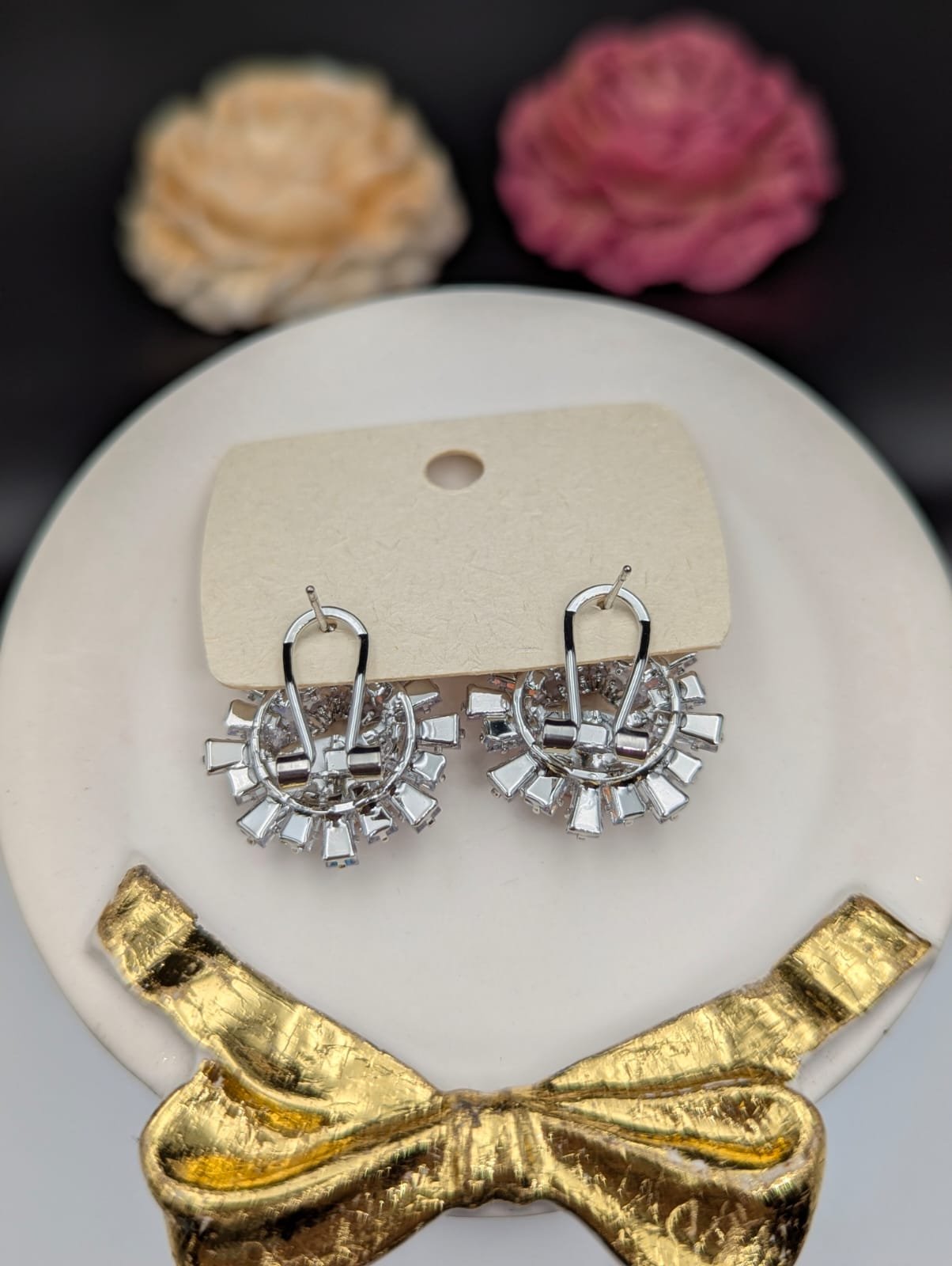 Pink Crystal Halo Stud Earring
