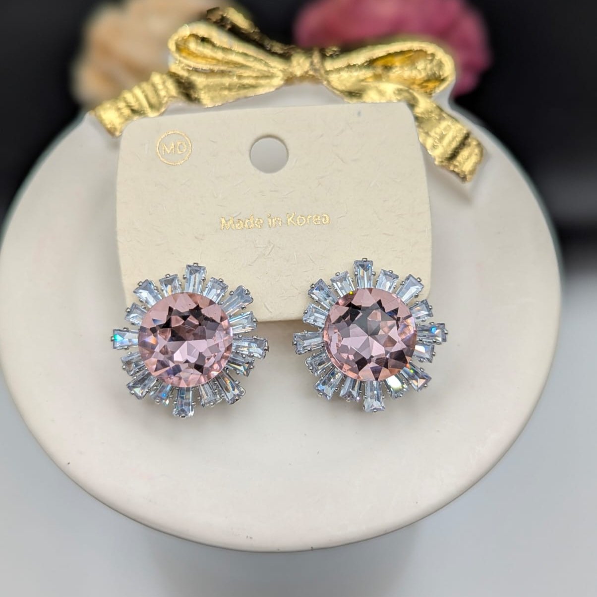 Pink Crystal Halo Stud Earring
