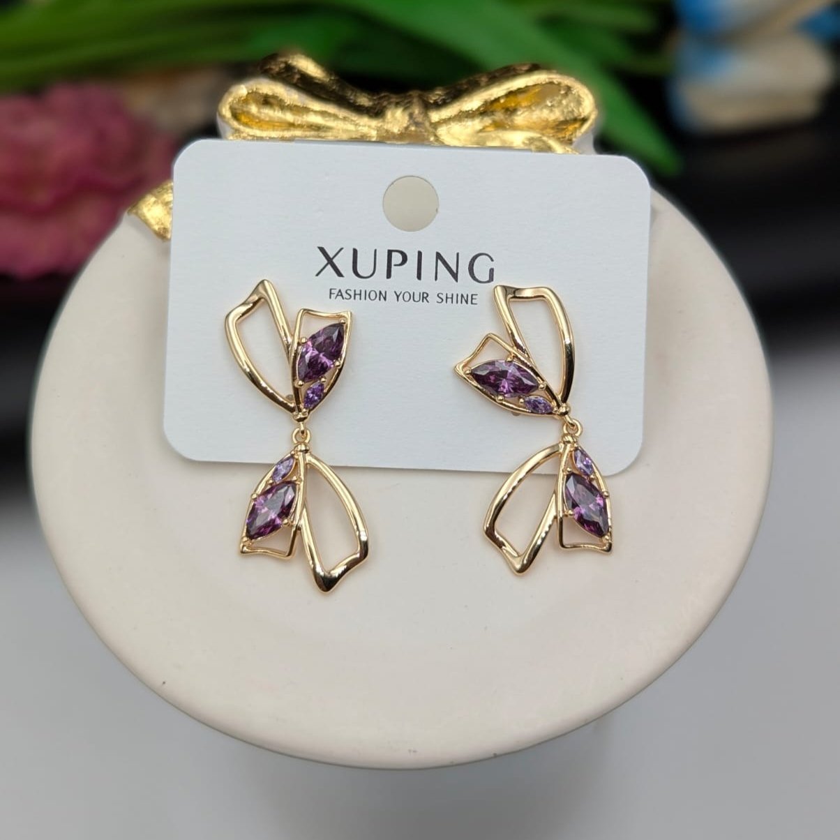 Purple Zircon Leaf Drop Earring